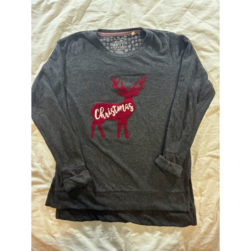 Royce Brand Women’s XL Gray Crewneck Pullover Sweater Christmas Reindeer